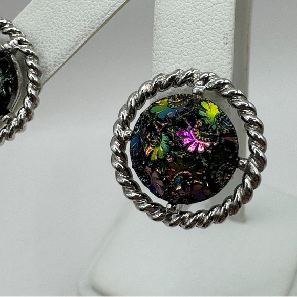 Sarah Coventry vintage Northern Lights clip on earrings silver tone iridescent - Picture 8 of 12